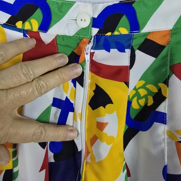 Tail Vintage Nautical Print Pleated Polyester Pleated Mini Skirt Bright Size 6 - Picture 4 of 6